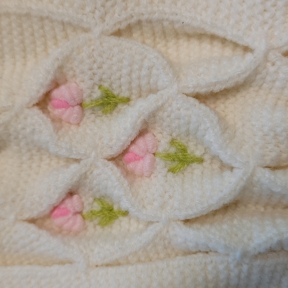 Vintage Miniatures Kids Sweater Dress Cardigan Knit Smocked Floral Flowers Girls - Picture 5 of 12